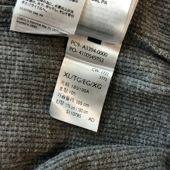 Levis Mens Gray Waffle Knit Thermal Hooded Sweater Relaxed Fit XL - Picture 5 of 5